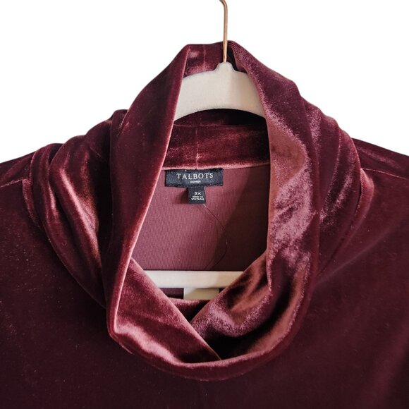 Talbots Shirt Women's 3X Red Burgundy Wine Velvet Mock Neck NEW Top Blouse - Picture 5 of 10